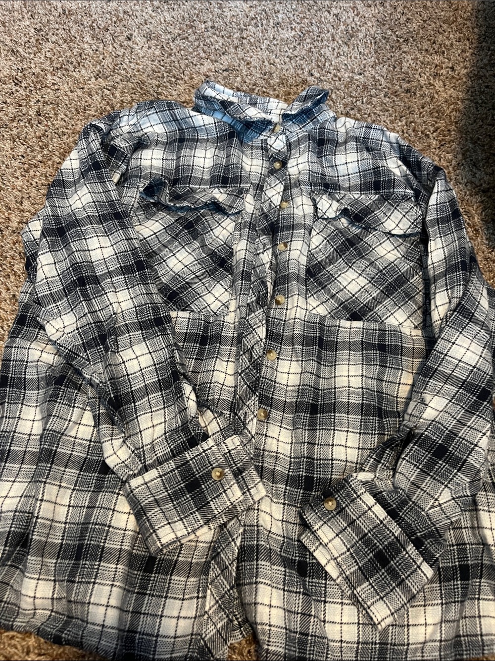 Black & White Plaid Flannel Shirt with collar
